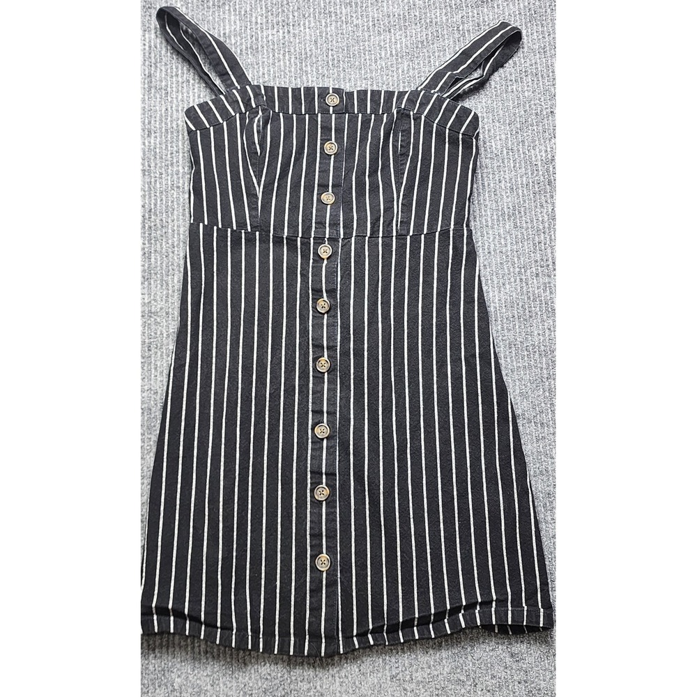 Hollister California Black White Striped Button Down Mini Dress Sleeveless Small